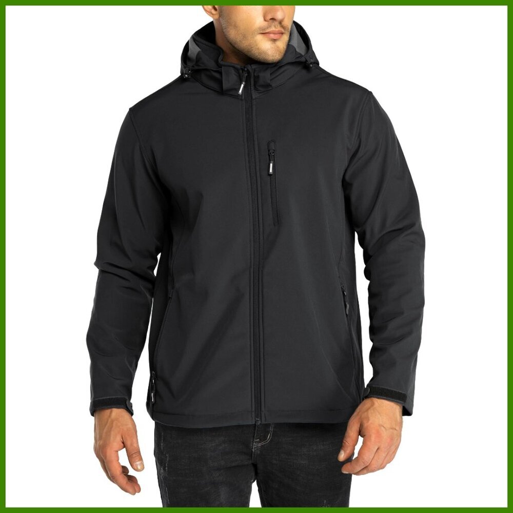 Lightweight Softshell Jacket Fleece Lined Hooded Water Resistant Windbreaker